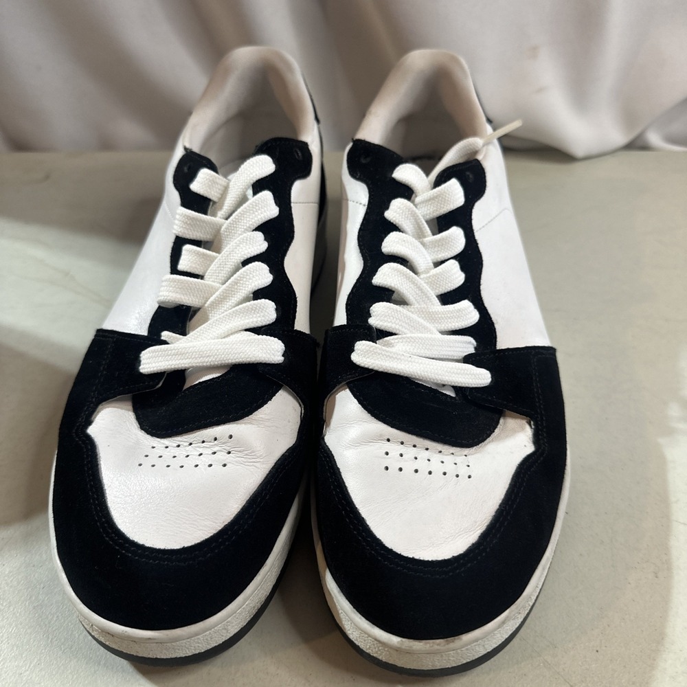 Arne Essential Black White Leather Lace Up Round Toe Athletic Sneakers Shoes Sz9